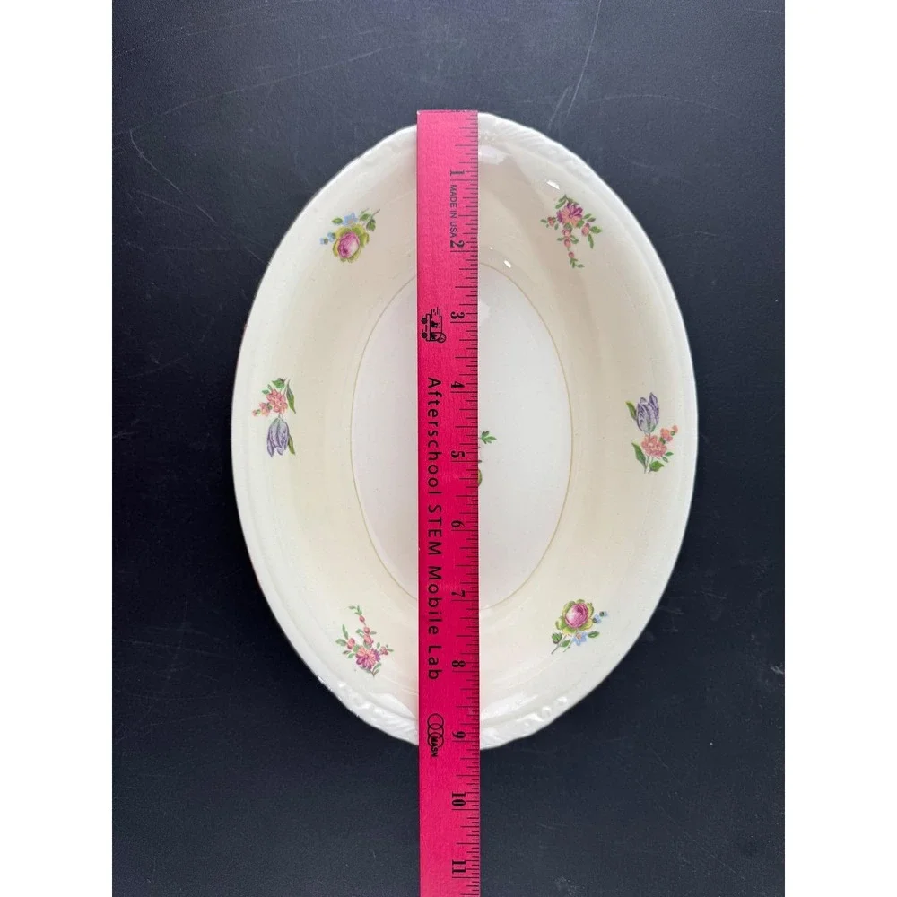 Homer Laughlin Eggshell Nautilus Priscilla‎ Oval Vegetable Bowl Floral Gold Trim